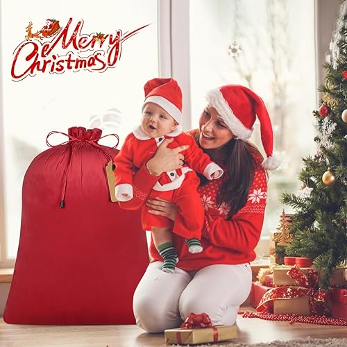 Miniatura 5 de Shintop 2 sacos de terciopelo de Papá Noel, bolsas de regalo de Navidad reutilizables con cordón de 27 x 20 pulgadas, bolsa de regalo grande con