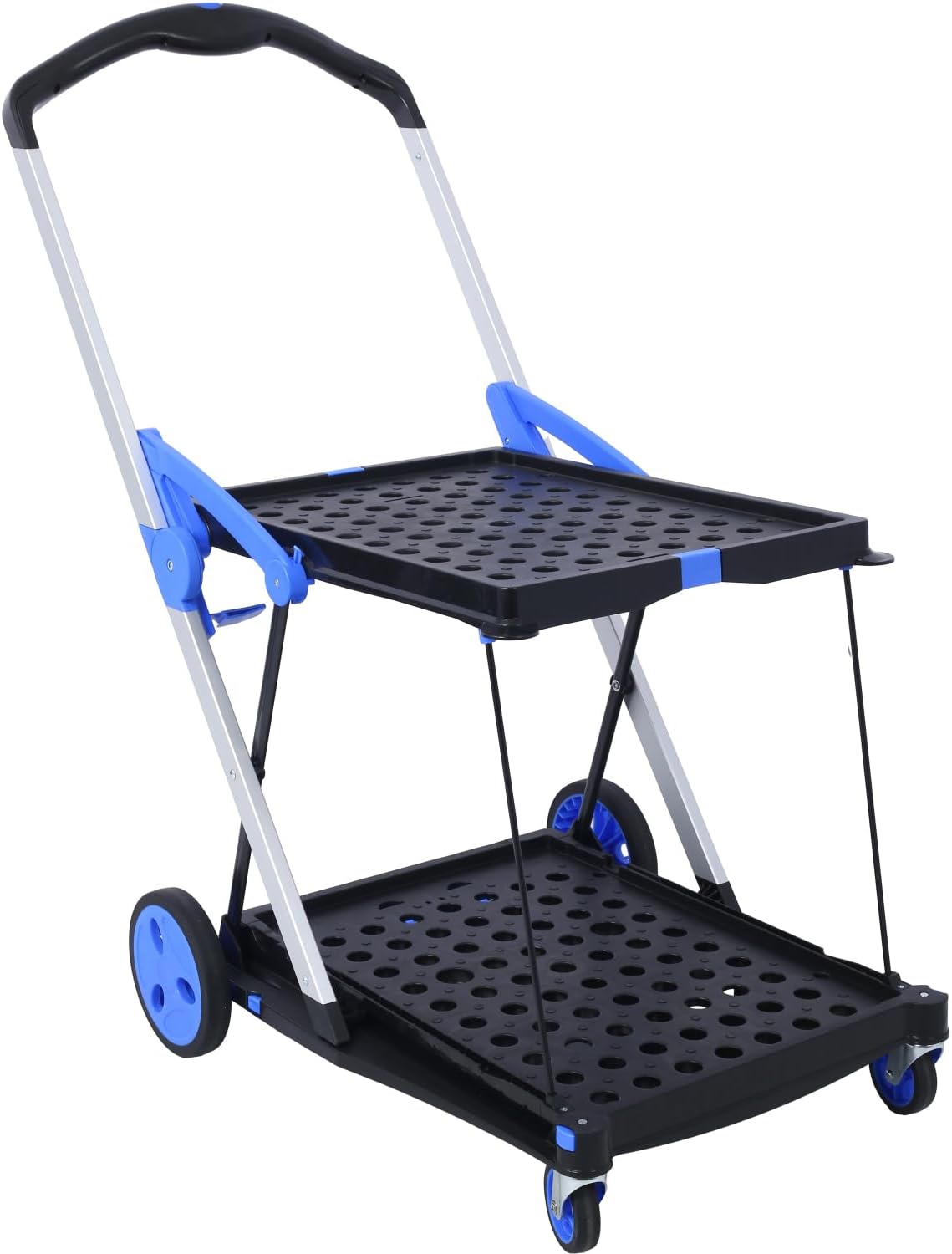Collapsible 2-Tier Shopping Cart with Baskets - Blue