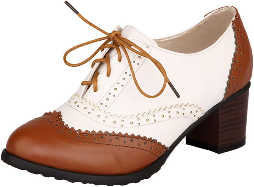 Bellirala Womens Brogue Oxfords - Chunky Block Heel