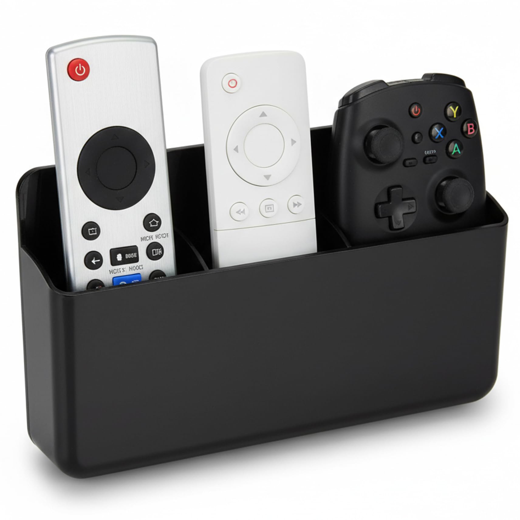 CAKEEYUM 3 Slots Self Adhesive Adjustable Remote Holder Wall Mount TV Controller Organiser for Phone Pens & Desk Accessories - Black