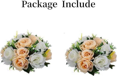 Miniatura 4 de LANLONG 2 ramos de flores falsas, 15 cabezas de rosas de plástico con base, flores artificiales para ramos de boda, centros de mesa, fiesta, día de