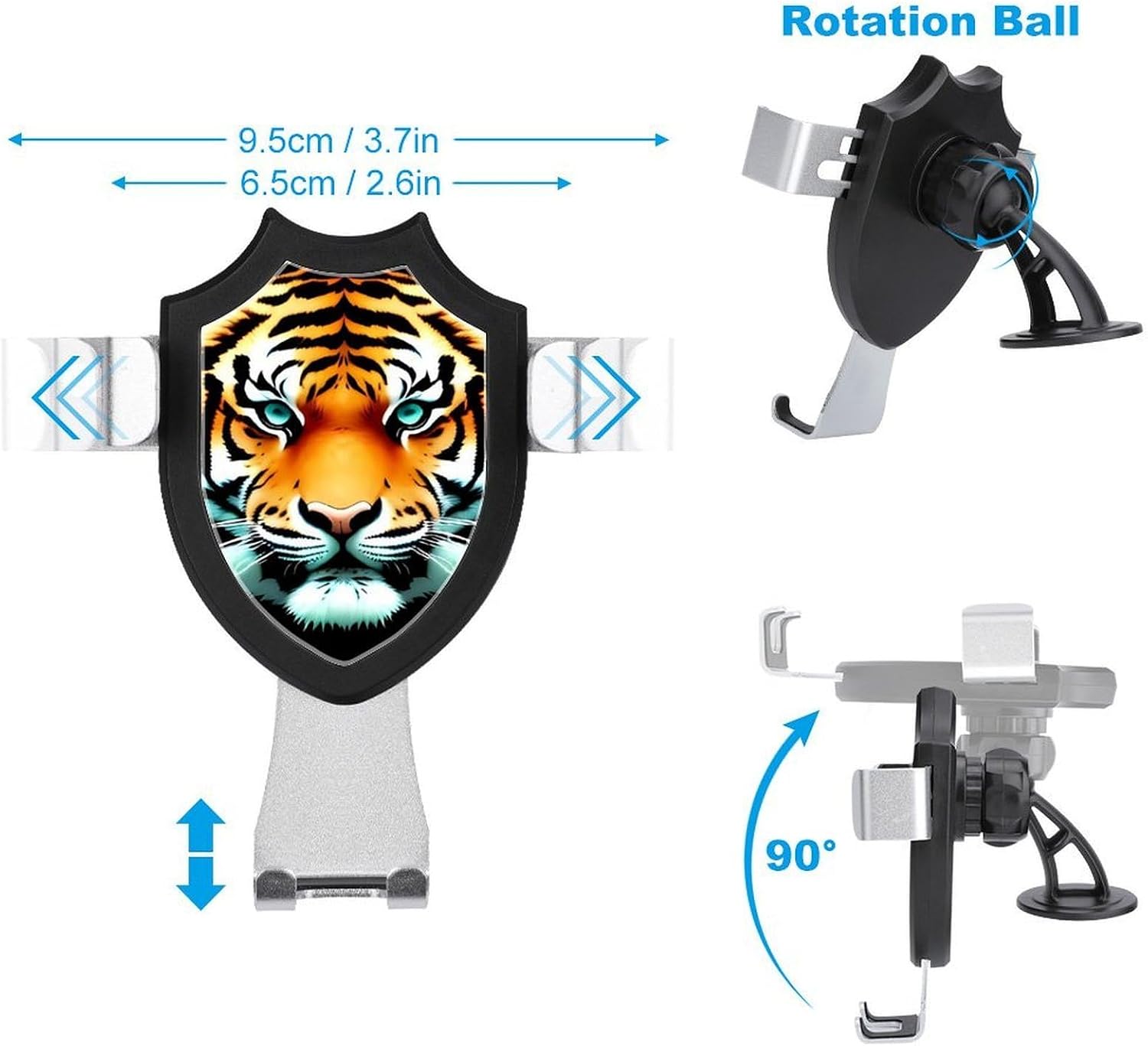 Tiger Head Car Phone Holder Mount with Metal Hook Clip image 2