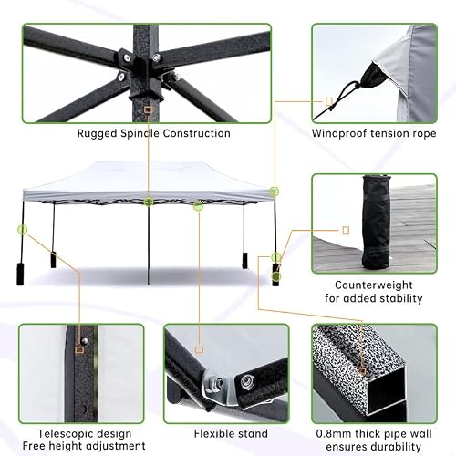 Pop Up Canopy Tent, 10X20 Commercial Instant Shelter Tent, Portable Folding Ez Up Canopy With 4 Sand Bags, Heavy Duty Patio Event Tent, Waterproof Canopy For Outdoor Parties,Wedding,Camping,Beach #TOP3