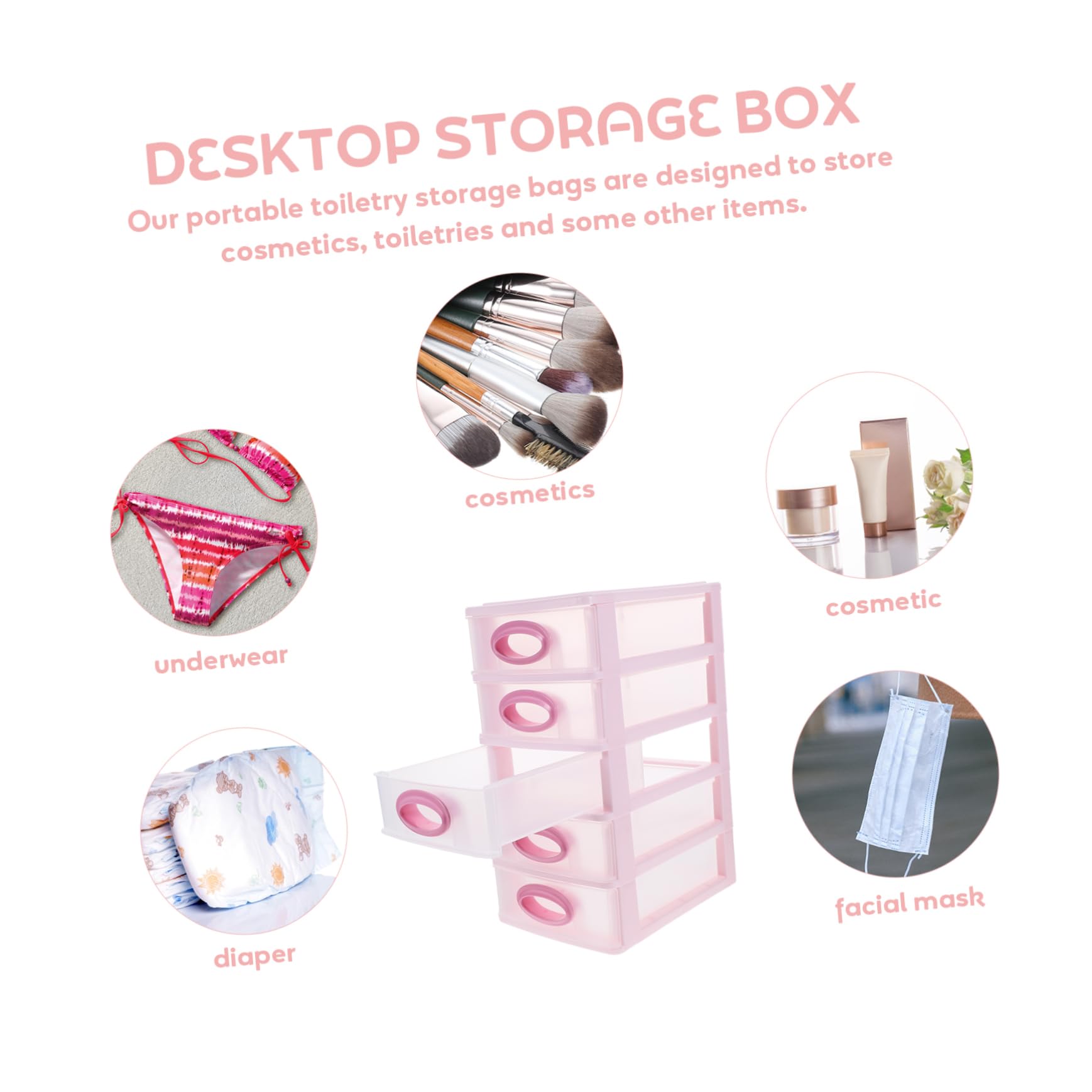 VILLCASE Organizzatore da Scrivania Portaoggetti Pratico e Decorativo Rosa 5 Cassetti in Pp per Cosmetici e Accessori da Ufficio e Bellezza