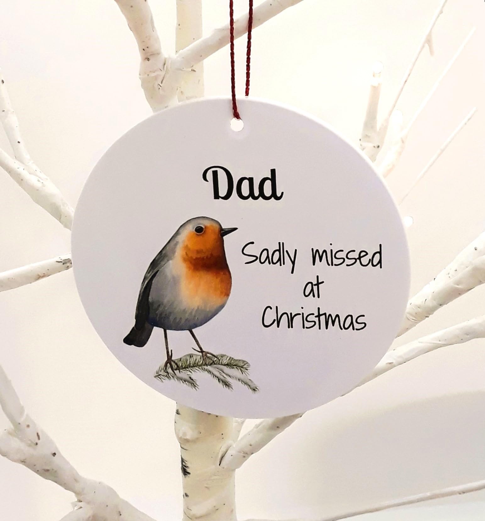 Chic Cottage Crafts White,Red Dad Sadly Missed At Christmas - Christmas Tree Hanging Bauble Decoration - Memorial
