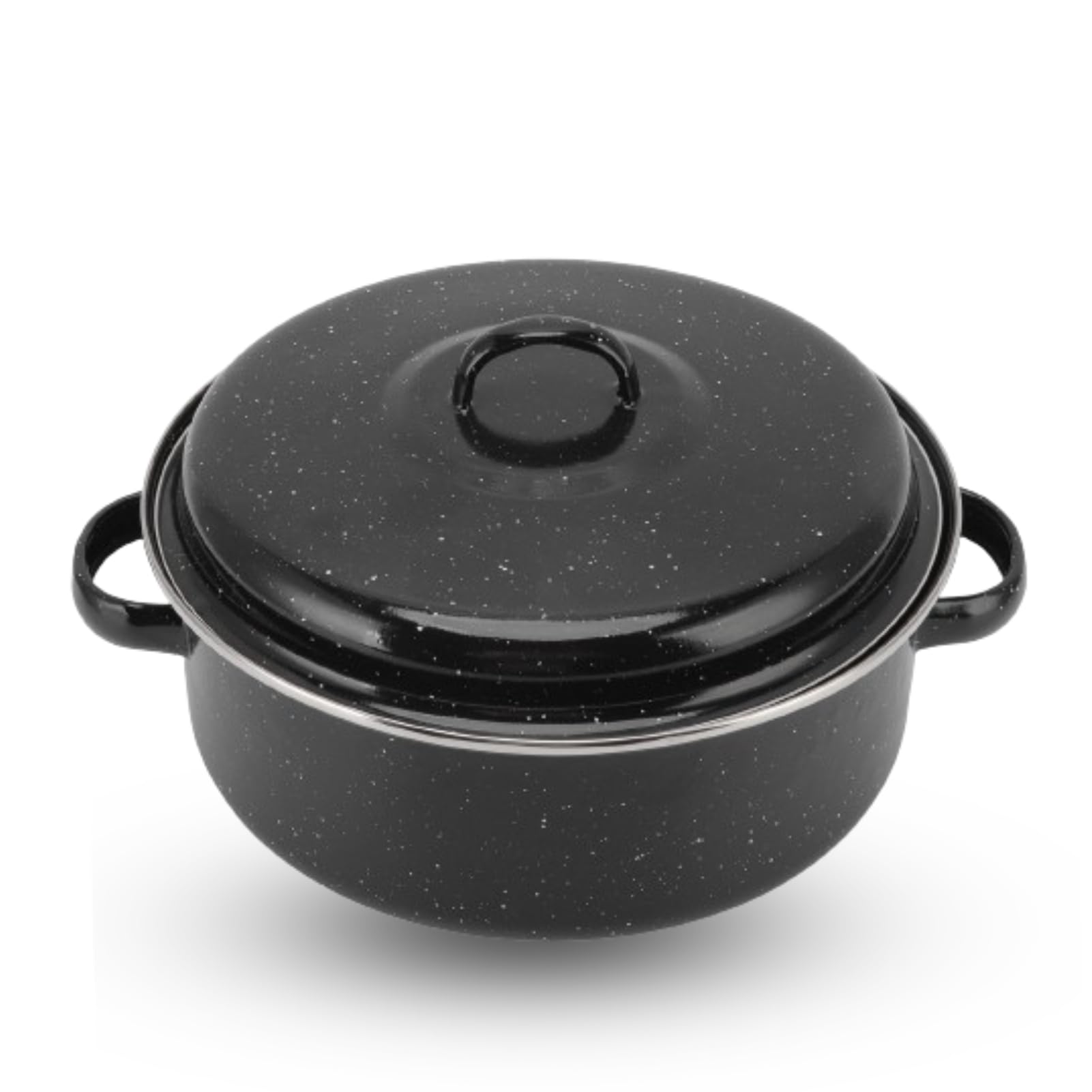 Roasting Pan with Lid, Round Roaster Pan Enameled Roasting Pan Black Covered Roaster Pan Non Stick BBQ Pot Roast Pan for Small Turkey(26cm)