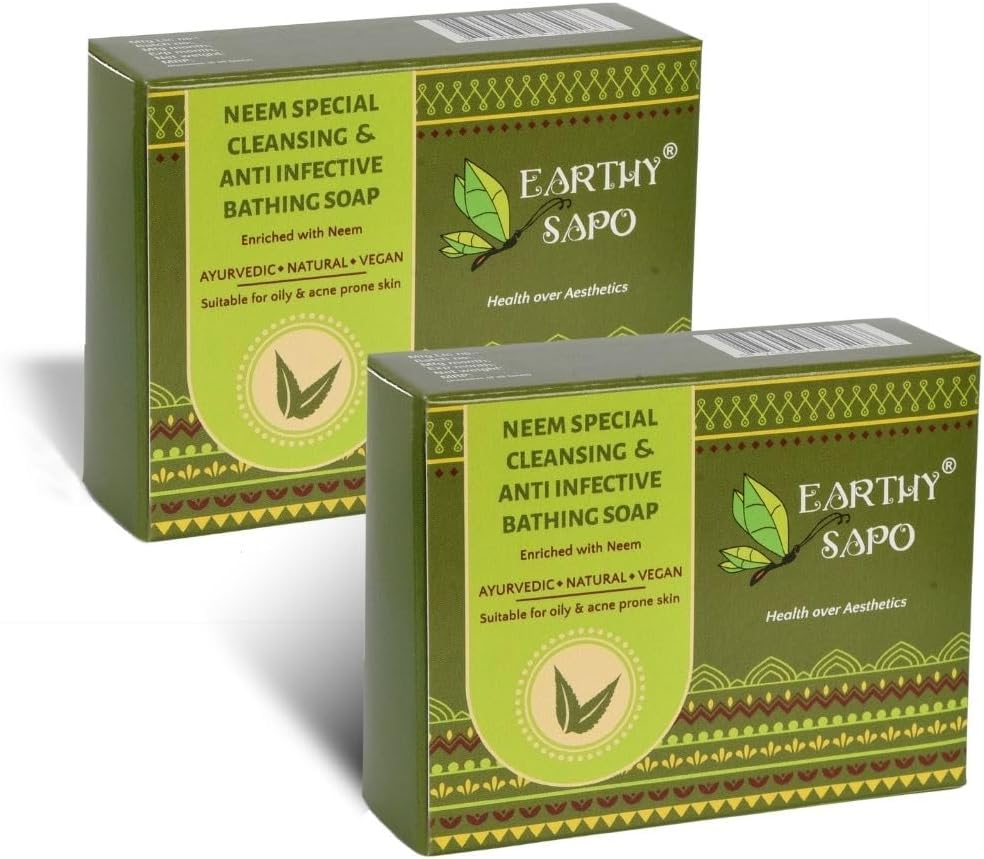 Earthy Sapo Handmade Neem Bathing Soap, 100g, Pack of 1 | Natural Cleansing Soap | Neem-Based Formula for Daily Use | For oily skin | Vegan, Eco-Friendly, Free from Chemicals