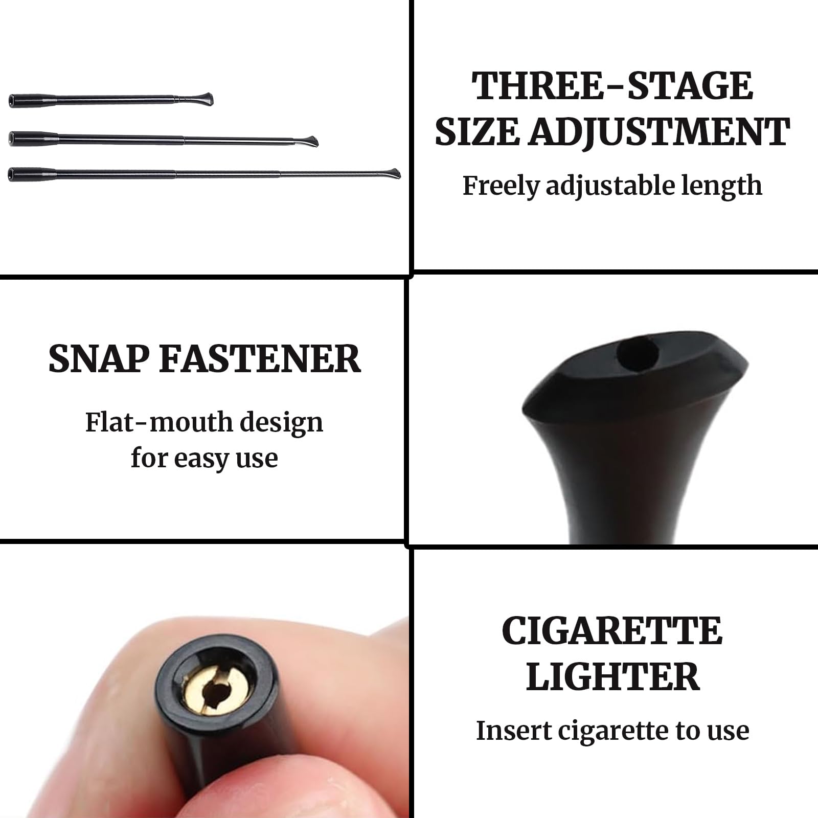 5 Pieces Cigarette Holder for Women Black Retractable Cigarette Holder Long Metal Cigarette Holders(Coarse&Fine),Retro Accessories for Party Cosplay with 1 pcs Storage Bag&2 pcs Cleaning Cloth - Image 3