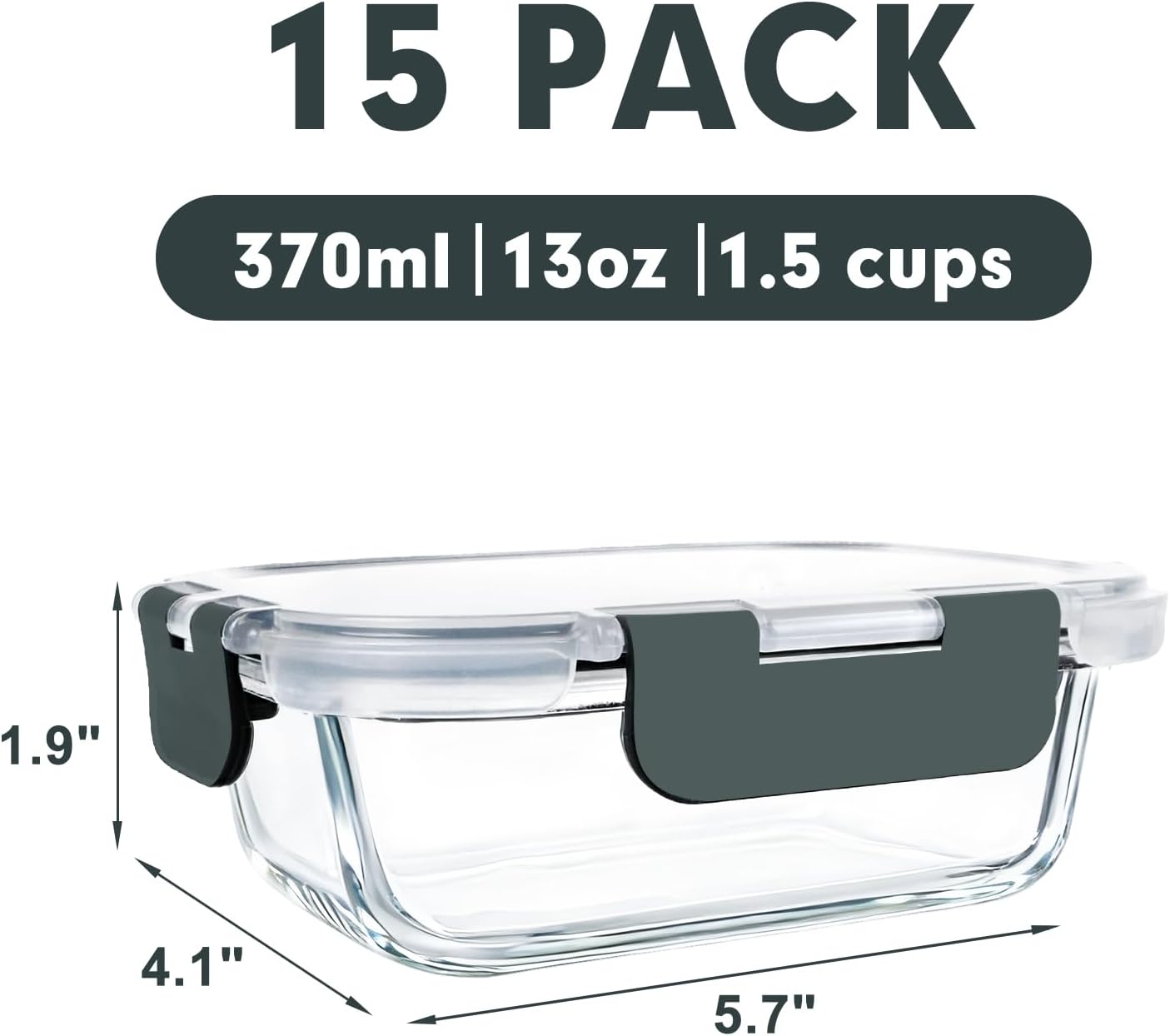 M MCIRCO [15-Pack,13 oz 1.5 Cup Glass Meal Prep Containers, Small Glass Food Storage Containers with Lids,Airtight Lunch Containers, Microwave, Oven, Freezer and Dishwasher Friendly, BPA-free 15pcs