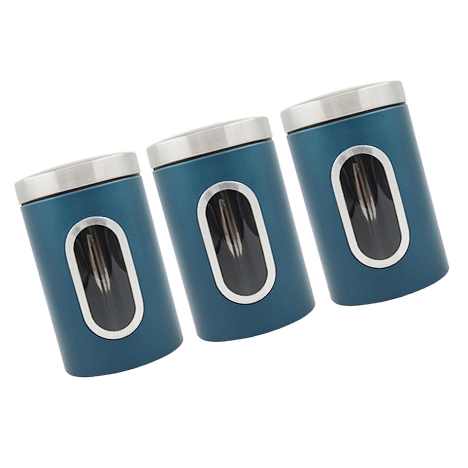 HDOYTXXM Of 3 Multipurpose Chromes Finish Airtights Food Storage Containers Clear Window for Coffee and Sweeteners Organizers Kitchen Storage Container