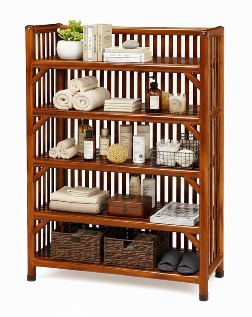 CANE CRAFTS Wooden Shelf Bamboo 5-Shelf Rack, Kitchen Organizer