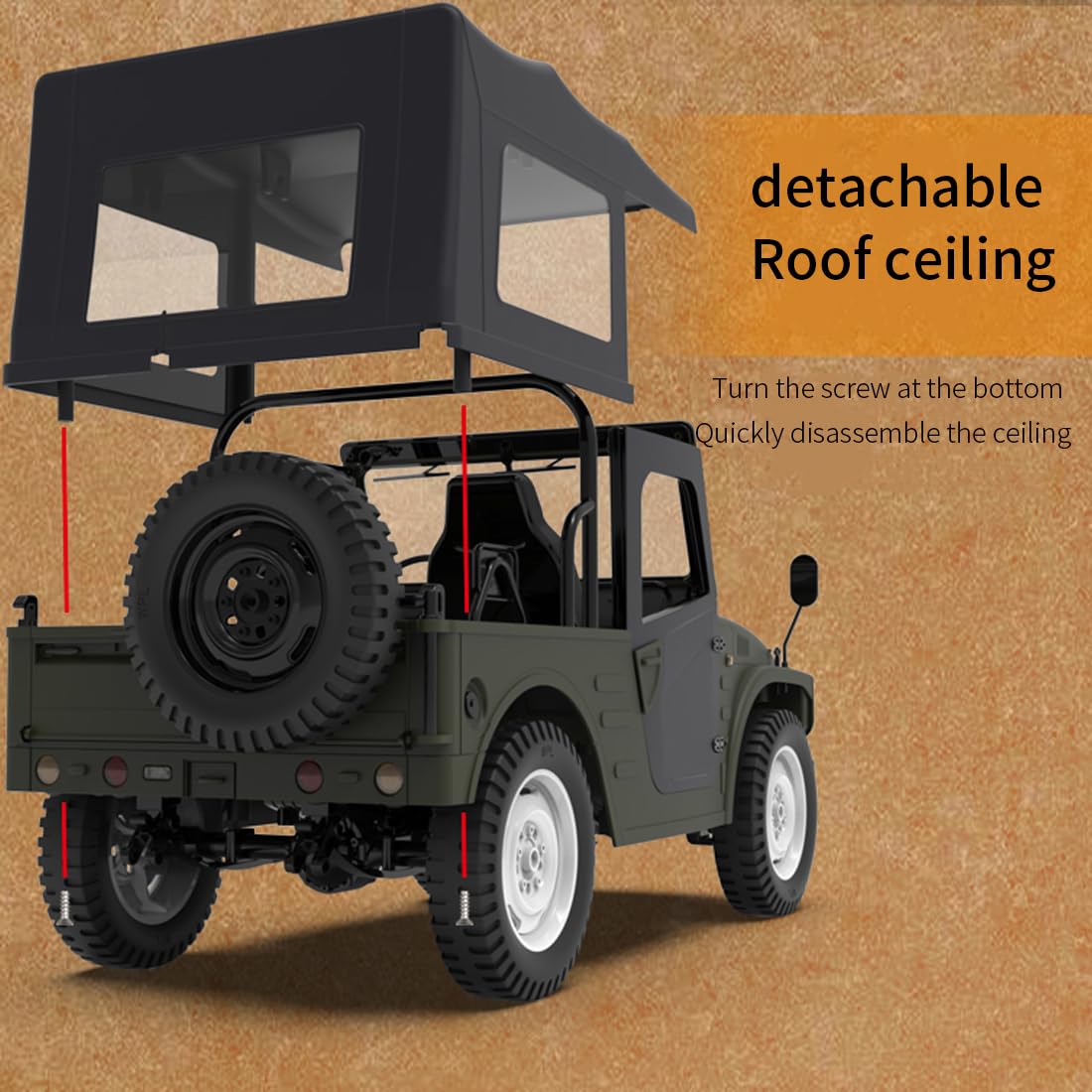 1:10 Ferngesteuerter 4WD-Rock-Crawler, detailgetreues RC-Offroad-Fahrzeug mit Magnettüren, abnehmbarem Dach und Nachtlichtern für Jugendliche und Erwachsene