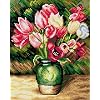 Wizardi Needlepoint Canvas for halfstitch Without Yarn After Pierre-Auguste Renoir - Tulips in a Vase 2785H Orchidea