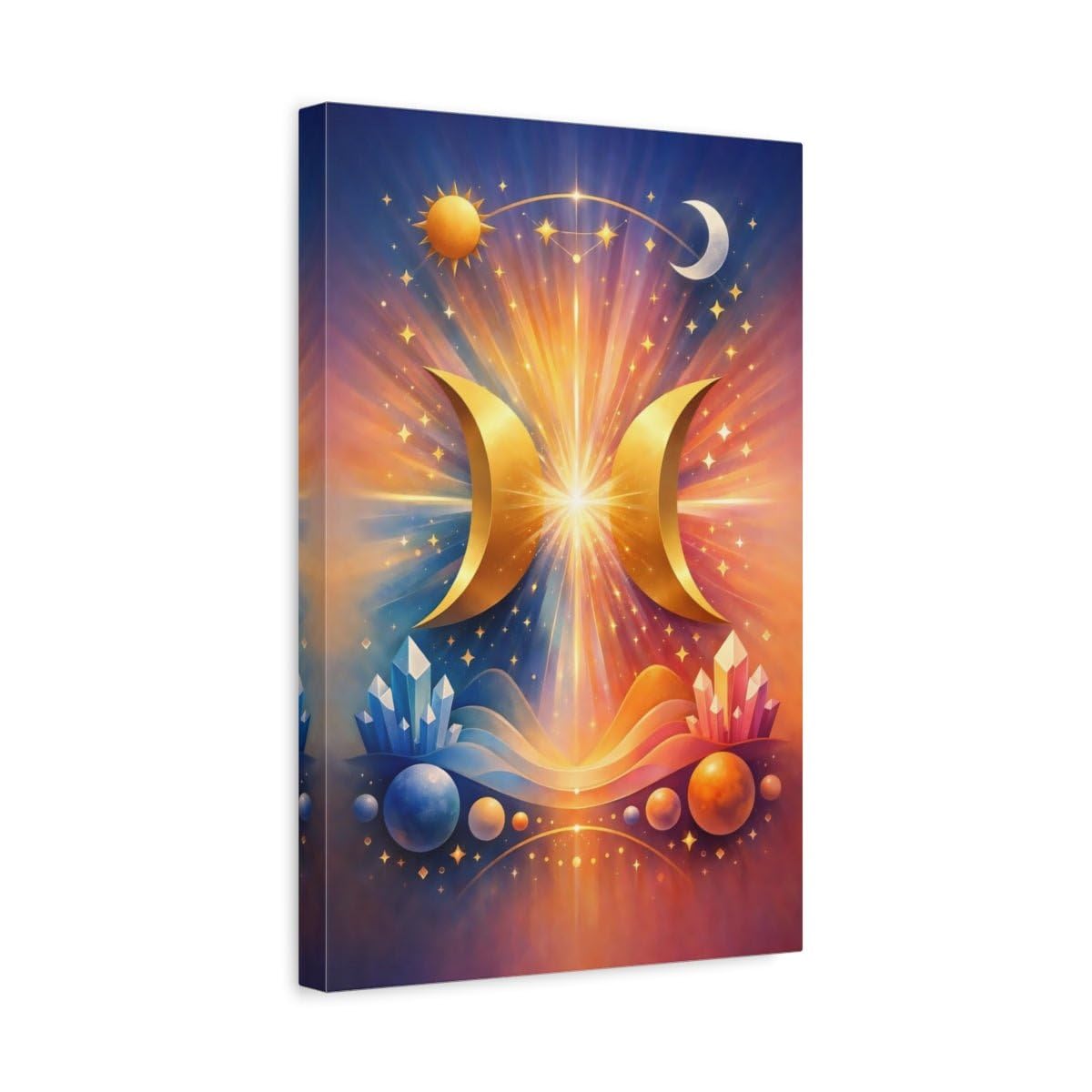 Science Fiction Golden Crescents Cosmic - Canvas Wall Art Print 12×18 inch (30×45 cm) - Vertical / 1.25 inch (3 cm)