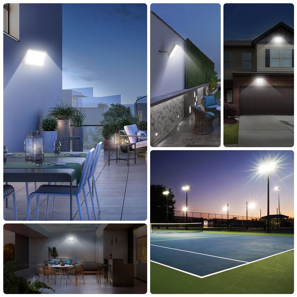 JESLED Faretto LED da Esterno, 100W 10000LM Super Luminosa Faro, 144LED 6000K Bianco Freddo Faretti, Impermeabile IP66 Fari per Giardino Garage(Cavo da 1M)