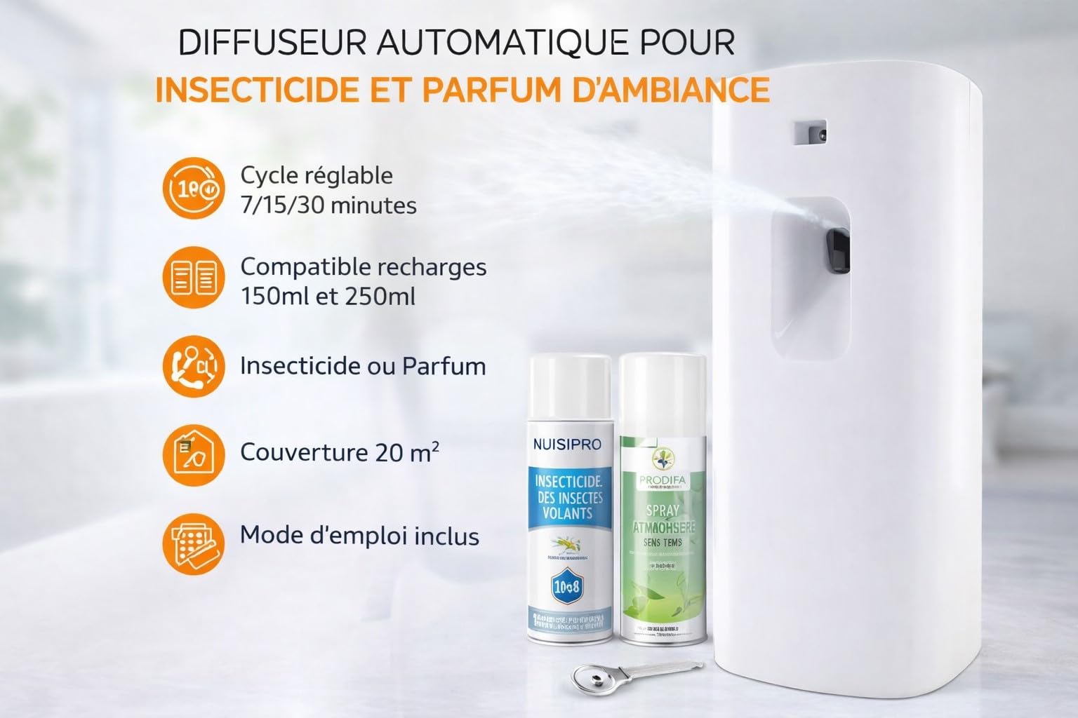 NUISIPRO Professioneller programmierbarer Diffusor - Parfüm, Insektizid - 250 ml oder 150 ml Nachfüllung,