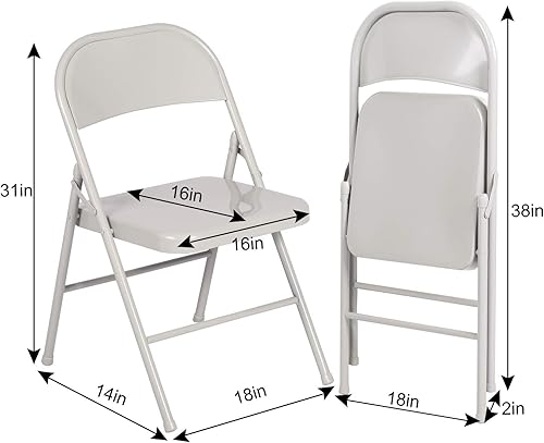 Miniatura 10 de VECELO Sillas plegables de metal apilables de acero con triple refuerzo y doble respaldo con bisagras para oficina en casa, resistentes, juego de 4,