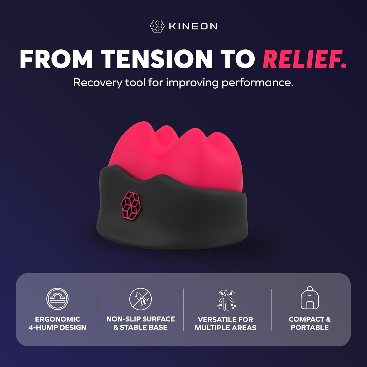 Kineon Relief+ Trigger Point Massager – Myofascial Release and Deep Tissue Mini Massage Tool for Muscle Recovery, Mobility and Performance – Ergonomic, Durable & Portable for Home, Gym or Travel