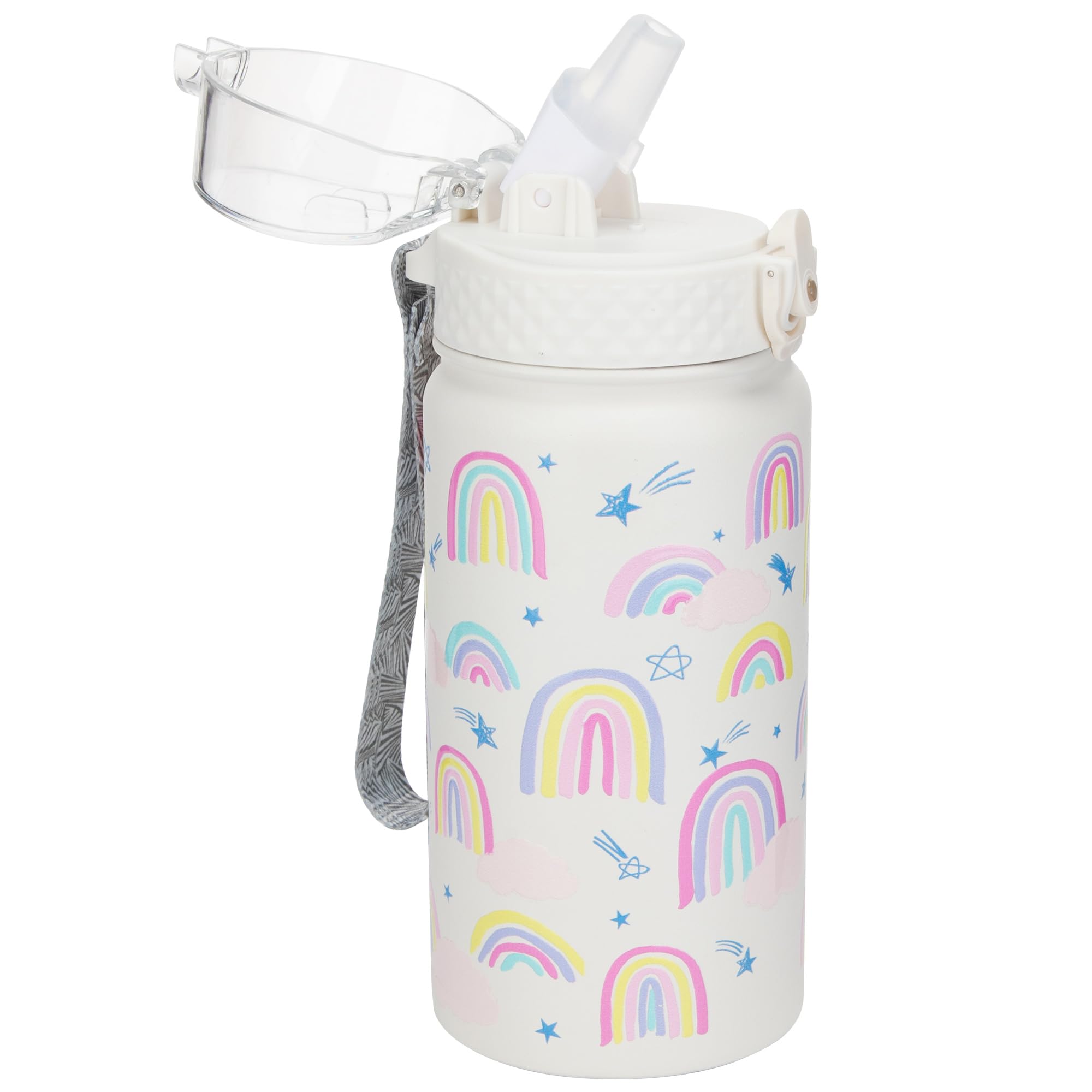 GOPPUS 14oz Kids Water Bottle with Straw Lid Insulated Reusable Stainless Steel Water Bottles - Leak Sweat Proof