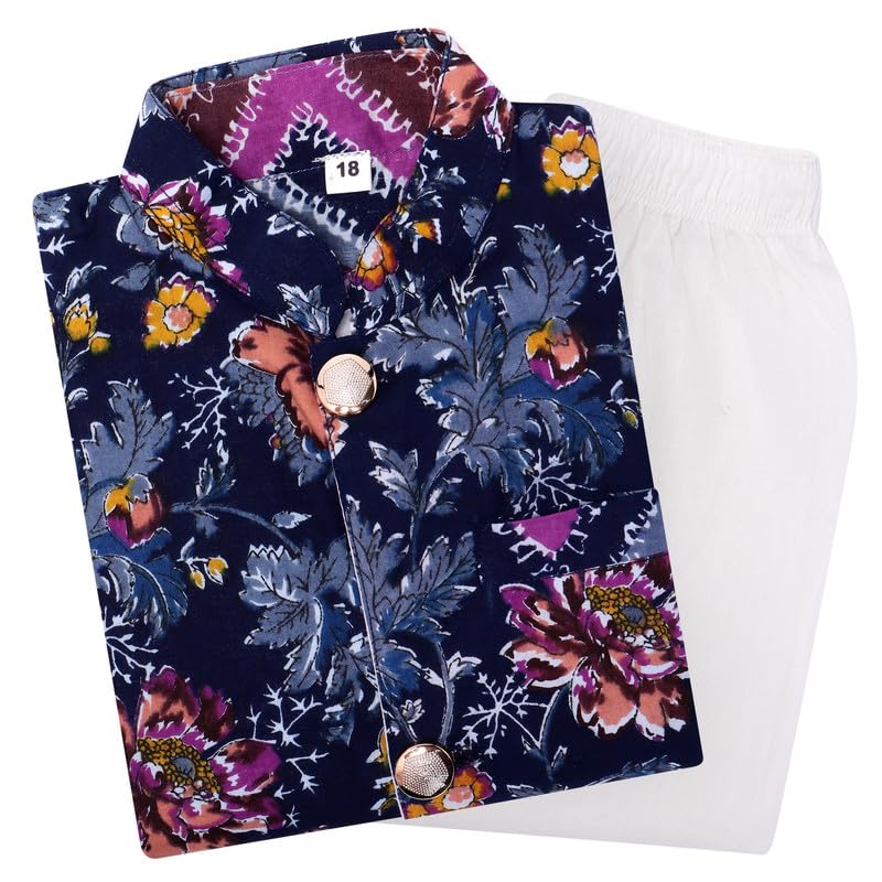 Image of superminis Boys Cotton Printed Full Sleeves Kurta With Ajrakh Printed Jacket and Pyjama Set