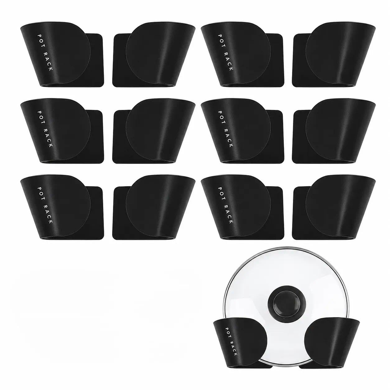 Sotbnna Black 6-Pair Saucepan Lid Storage Solution | Space-Saving Pan Lid Holder Cupboard Door Mount, Durable Pots & Pans Organiser For Home Or Commercial Use