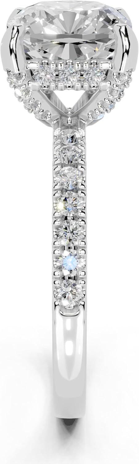 1-5 Carat 14K 18K Gold Platinum Cushion Cut 4 Prong Hidden Halo Lab Grown Diamond Ring, Engagement, Anniversary Wedding, IGI Certified Promise Rings for Women (1-5 Ct, F-G Color, VS1-VS2 Clarity)
