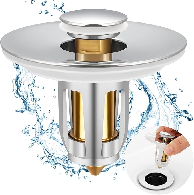 KES Bathroom Sink Stopper with Strainer, Universal Push Button Drain
