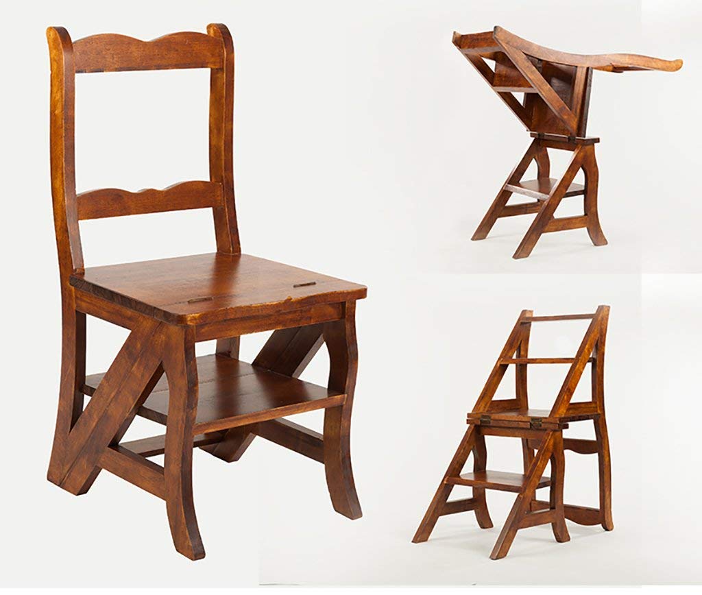GZ Mobili per la casa Scale Multi-Funzione Sedie in Legno massello Pieghevole Dual Scopo Living Room Back Chair Ladder