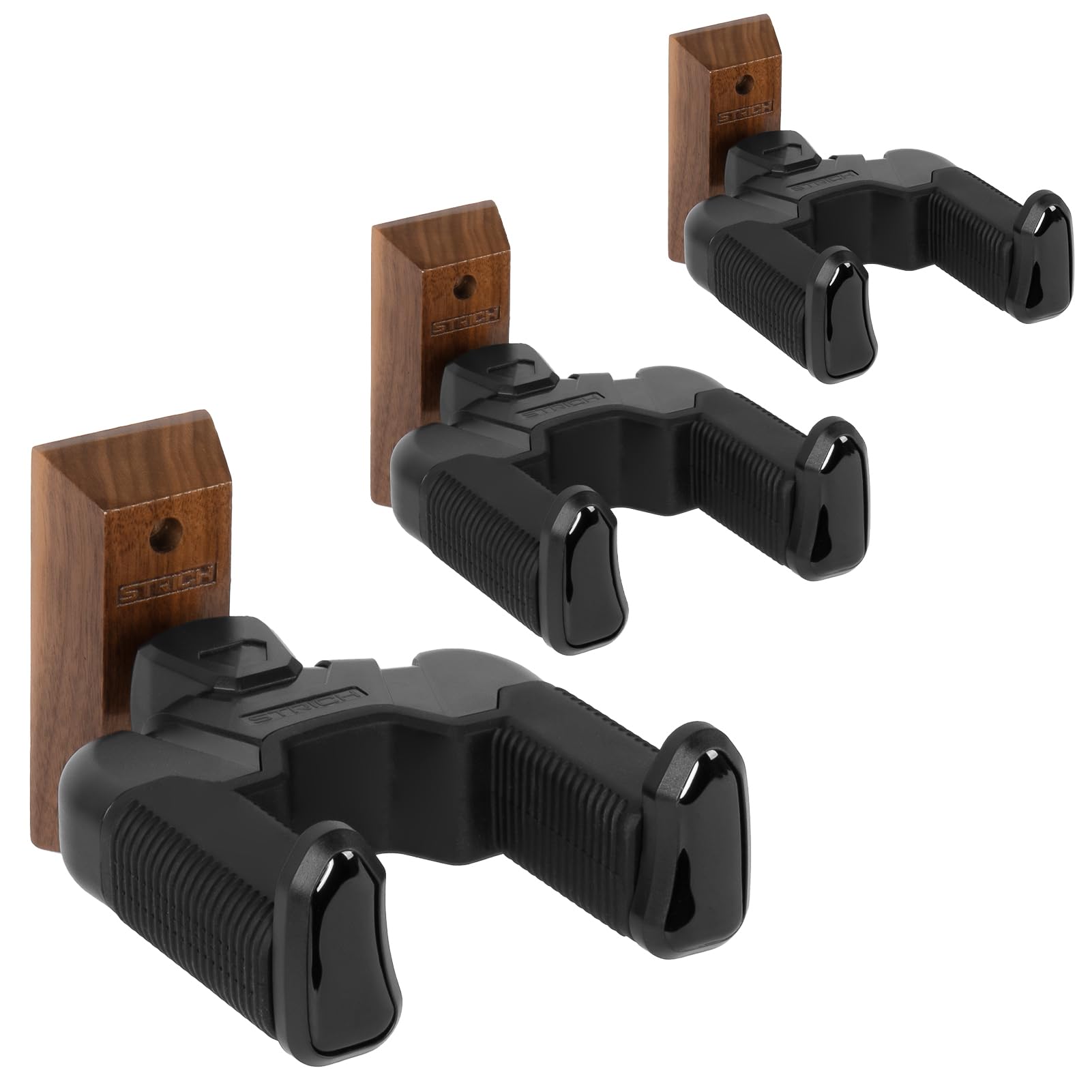 STRICH Soporte de pared para guitarra Gravity Wall, con bloqueo automático y ajuste multiángulo; soporte en forma de U de madera de nogal para guitarras acústicas y eléctricas, banjo, bajo (pack de 3)