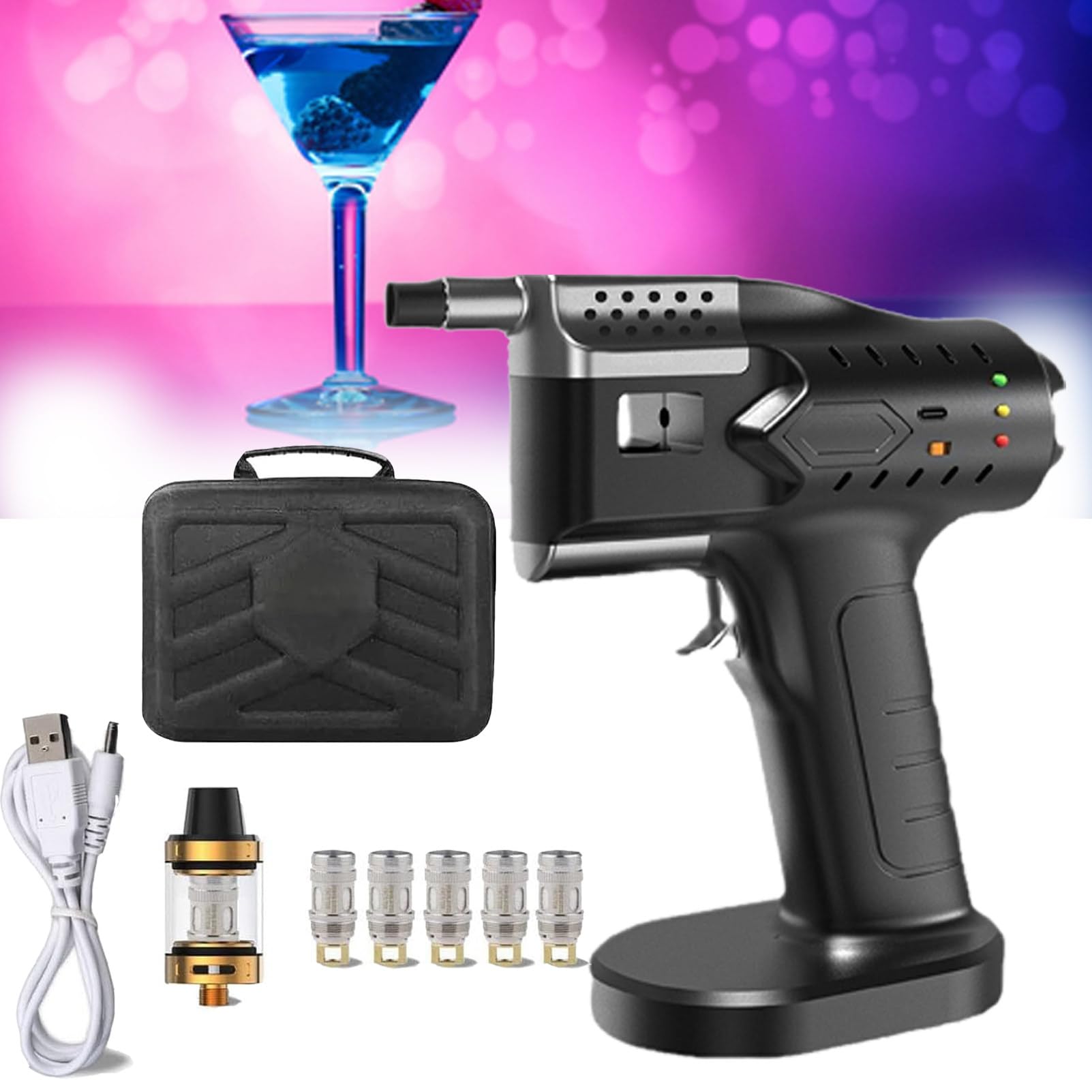 Pistolet do baniek dymnych, 2 w 1 elektryczny pistolet do wędzenia koktajli, zestaw do robienia baniek koktajlowych, pistolet do wędzenia molekularnego