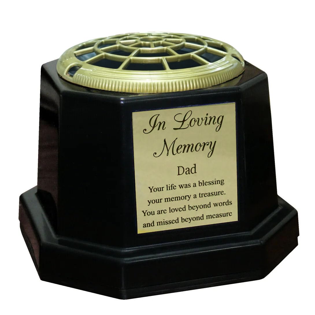 Black Graveside Memorial Flower Vase with Gold In Loving Memory Plaque (Dad)
