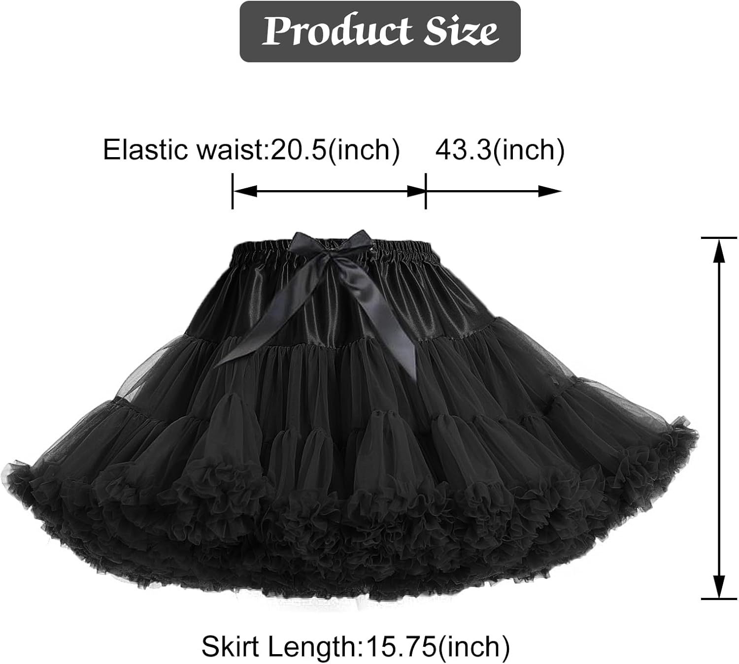 Women's Elastic Waist Chiffon Petticoat Puffy Tutu Tulle Skirt Princess Ballet Dance Pettiskirts Underskirt(black) - Image 6