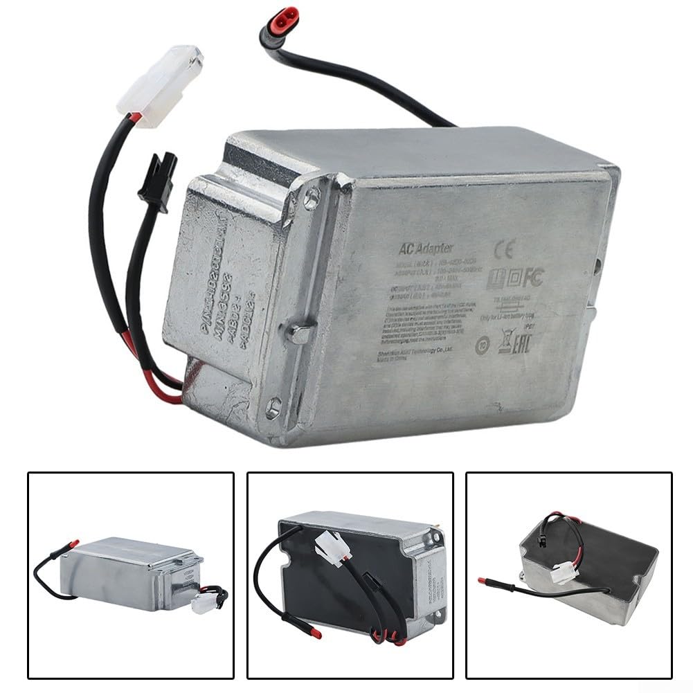 Eawfgtuw Wbudowana ładowarka do hulajnogi elektrycznej Ninebot Max G30, trwały metal, kompaktowy, lekki, łatwy montaż, szybkie ładowanie, czarny, srebrny, 13 x 8 x 5 cm, 680 g