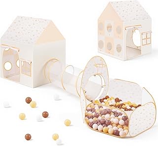 3 in 1 Kids Play Tent with Tunnel, Toddler Tent Indoor with Pop Up Ball Pits, Kids Playhouse with Ball Toss Game, for Boys and Girls, Rainbow (Balls Not Included)