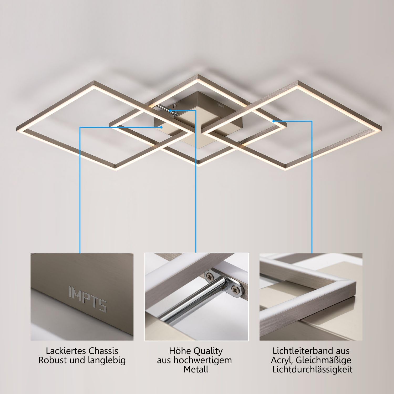 IMPTS LED Deckenleuchte Dimmbar Deckenlampe mit Fernbedienung Modern Wohnzimmerlampe Flurlampe 34W Metall Eckig Deckenbeleuchtung für Wohnzimmer Küche Schlafzimmer Flur Balkon