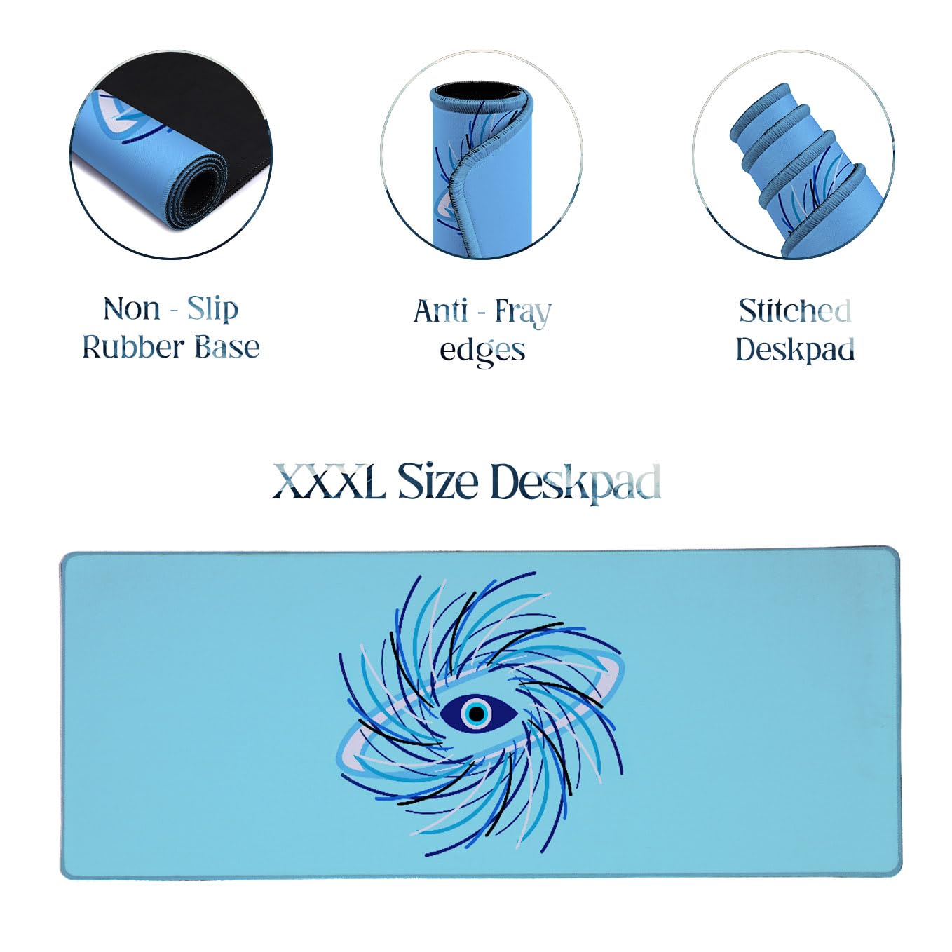 SoulAbiti Mystic Evil Eye Protection Extended Desk Pad (36x14 Inch) - Mystic Symbol Series XXL Mouse Pad - Non-Slip Rubber Base & Stitched Edges 2