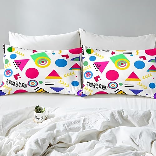 Miniatura 5 de Juego de funda de edredón de geometría de los años 80 y 90, estilo hipster, estilo moderno, estilo de los años ochenta, tamaño Queen, triángulo