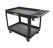 Utility Service Cart, 2-Shelf 500LBS Heavy Duty Plastic Rolling Utility Cart with 360° Swivel Wheels, Lipped Shelves, Ergonomic Storage Handle for Warehouse/Garage/Cleaning/Manufacturing