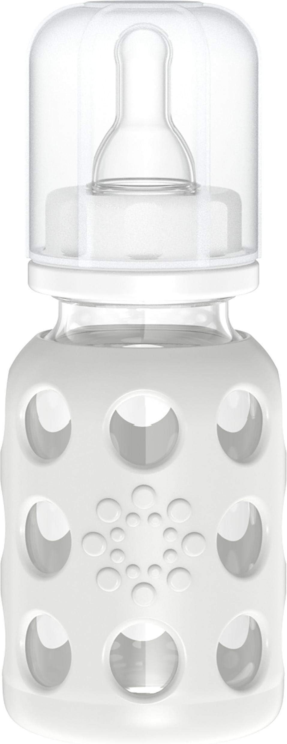 Lifefactory 4-Ounce BPA-Free Glass Baby Bottle with Stage 1 Nipple and Protective Silicone Sleeve, Stone Gray