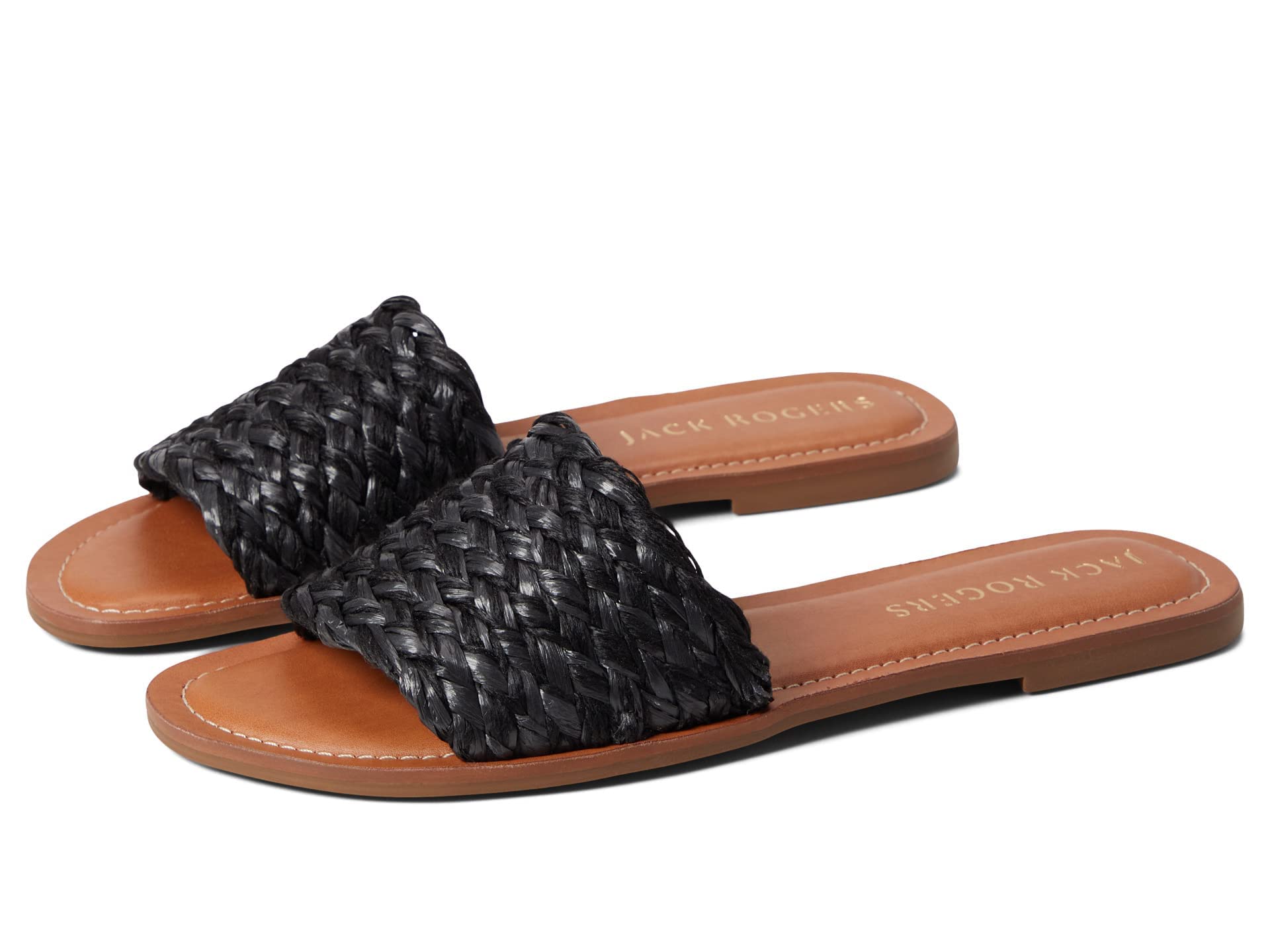 Jack Rogers Sabrina Slide Woven Rattan Black 6 M
