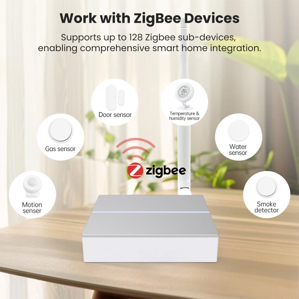 Hub de Enlace Inteligente Tuya Zigbee 3.0 con Cable y Antena para Control Remoto Inalámbrico.
