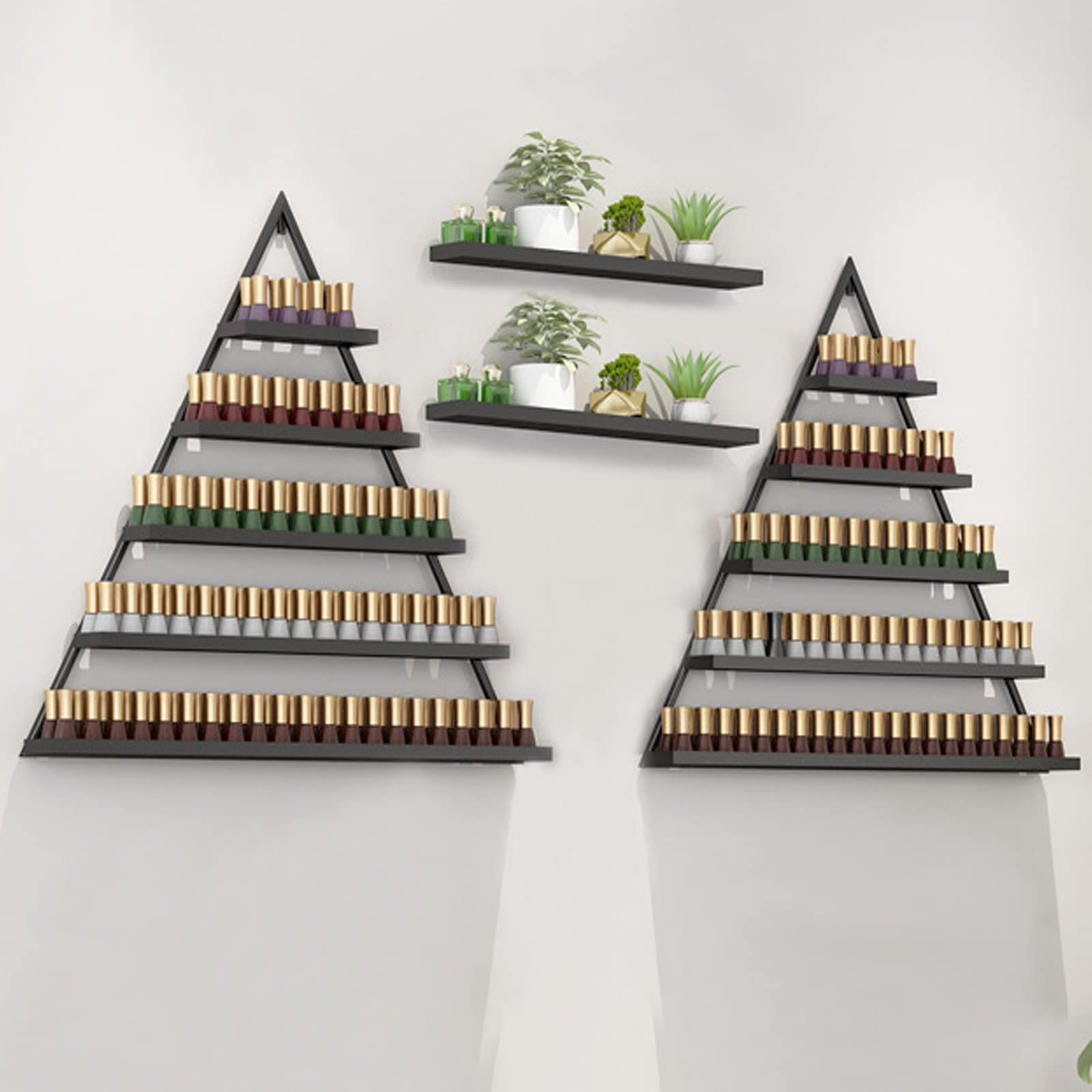 BBTF Nail Varnish Storage Wall Mounted Metal Nail Polish Display Rack Stand Holder Simple Triangle Five Layers of