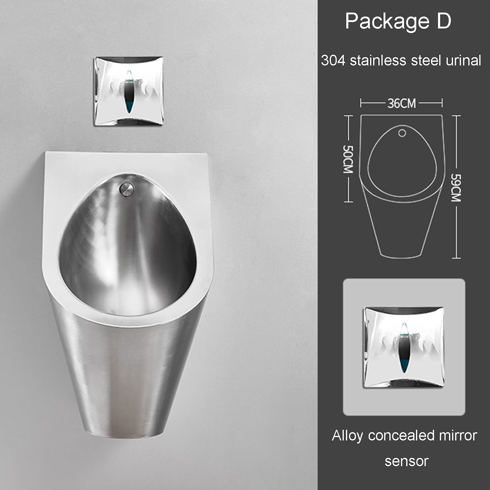 Wall-Mounted All-in-one Urinal, Stainless Steel Men's Urinal, Non-Contact Flushing Urinal, Strong and Anti-Clogging, Sensing Water Out, Easy to Clean