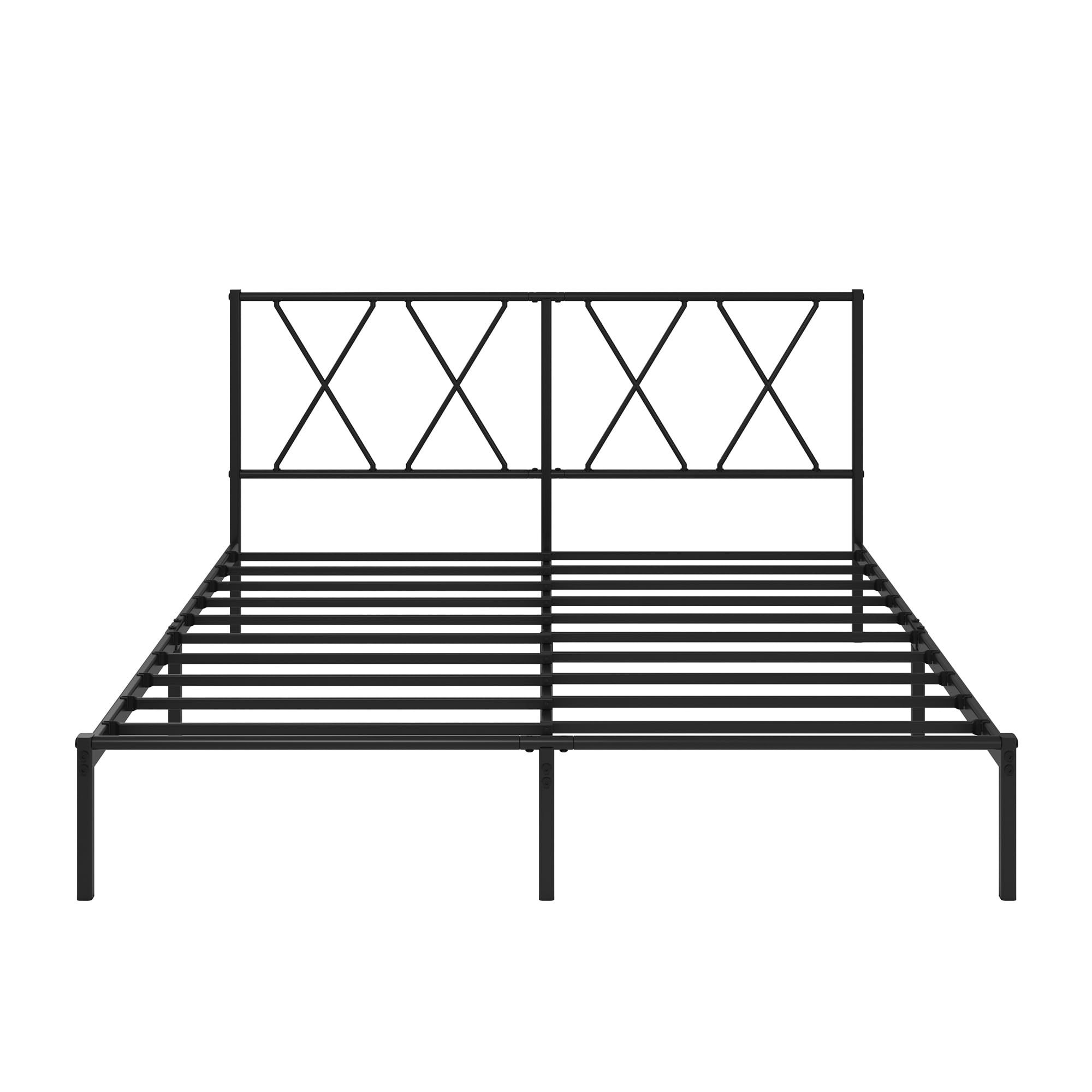 Zinus Elias Bettgestell 140x200 cm mit Moderne Kopfteil - Metallbett 140x200 mit Metall-Lattenrost - 30 cm Hohe Plattform mit Freiraum Darunter - Kein Boxspringbett Erforderlich - Schwarz