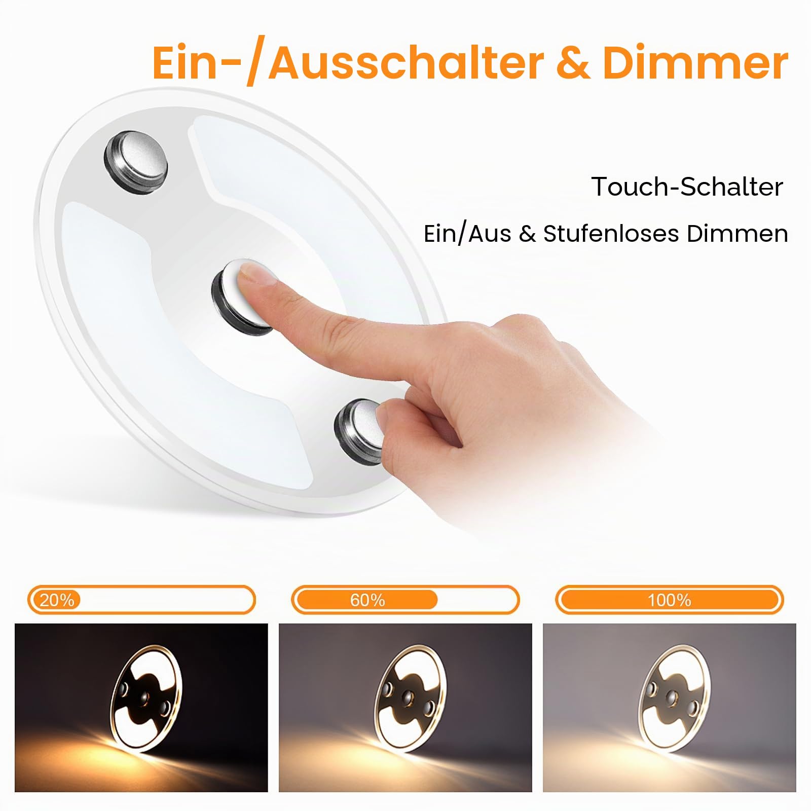 4 x 12V LED Deckenleuchte Wohnmobil Flach Dimmbar Panel Rund Leuchte 75mm 235LM mit Touch Schalter Aufbauleuchte, für Camper Boot Wohnwagen Yacht Auto, Zwei Farbe(3000K/Blau)