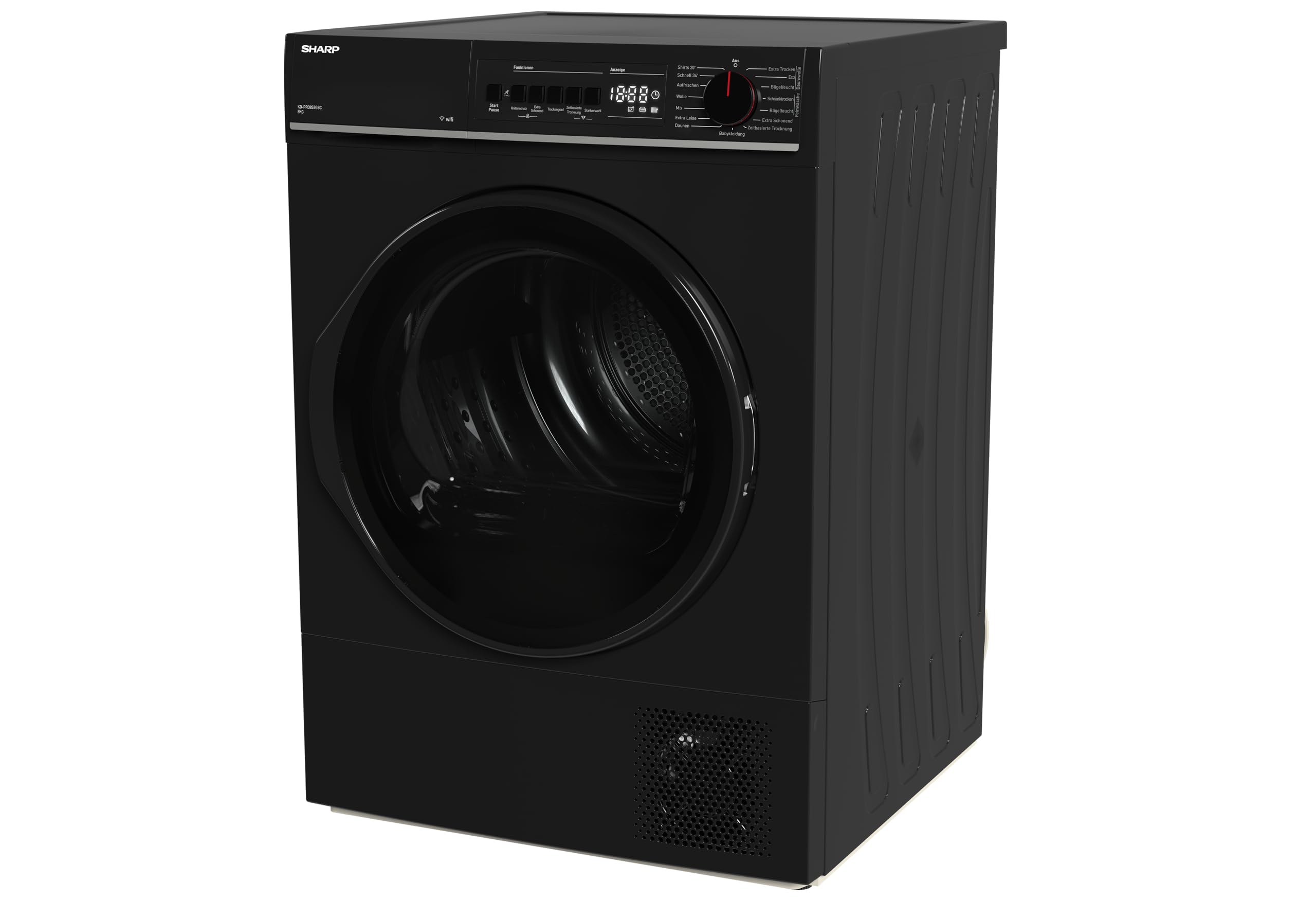 Sharp KD-PRO8S7GBC-DE Wäschetrockner, 8kg, C, WiFi, 15 Trockenprogramme inkl. 20-Minuten-Schnelltrockenprogramm, Schwarz