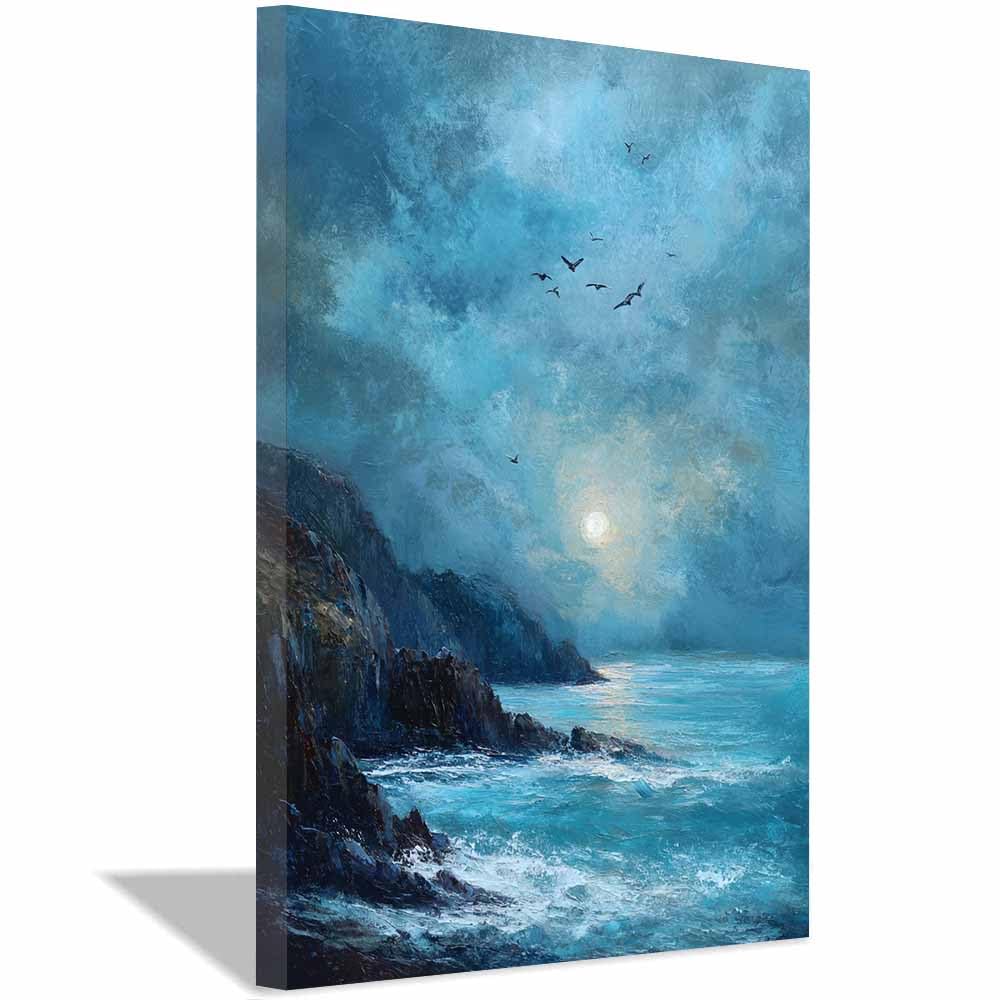 HOQIU Wall art for home decor Coastsal Cliffs Sunrises canvas artwork for wall, art prints, For living room, bedroom, bathroom, dining room, painting and decor.(Multicolor)-40x60cm Framed