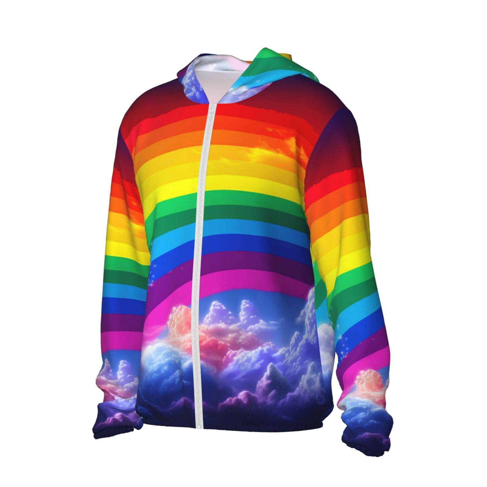 UPF 50+ Light Jacket Full Zip Sun Protection Hoodie for Women Men Long Sleeve Rainbow Sun Shirts