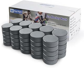 Hug Flight Official Ice Hockey Pucks Bulk 50 Pack - Durable Hard Rubber for Training & Competition