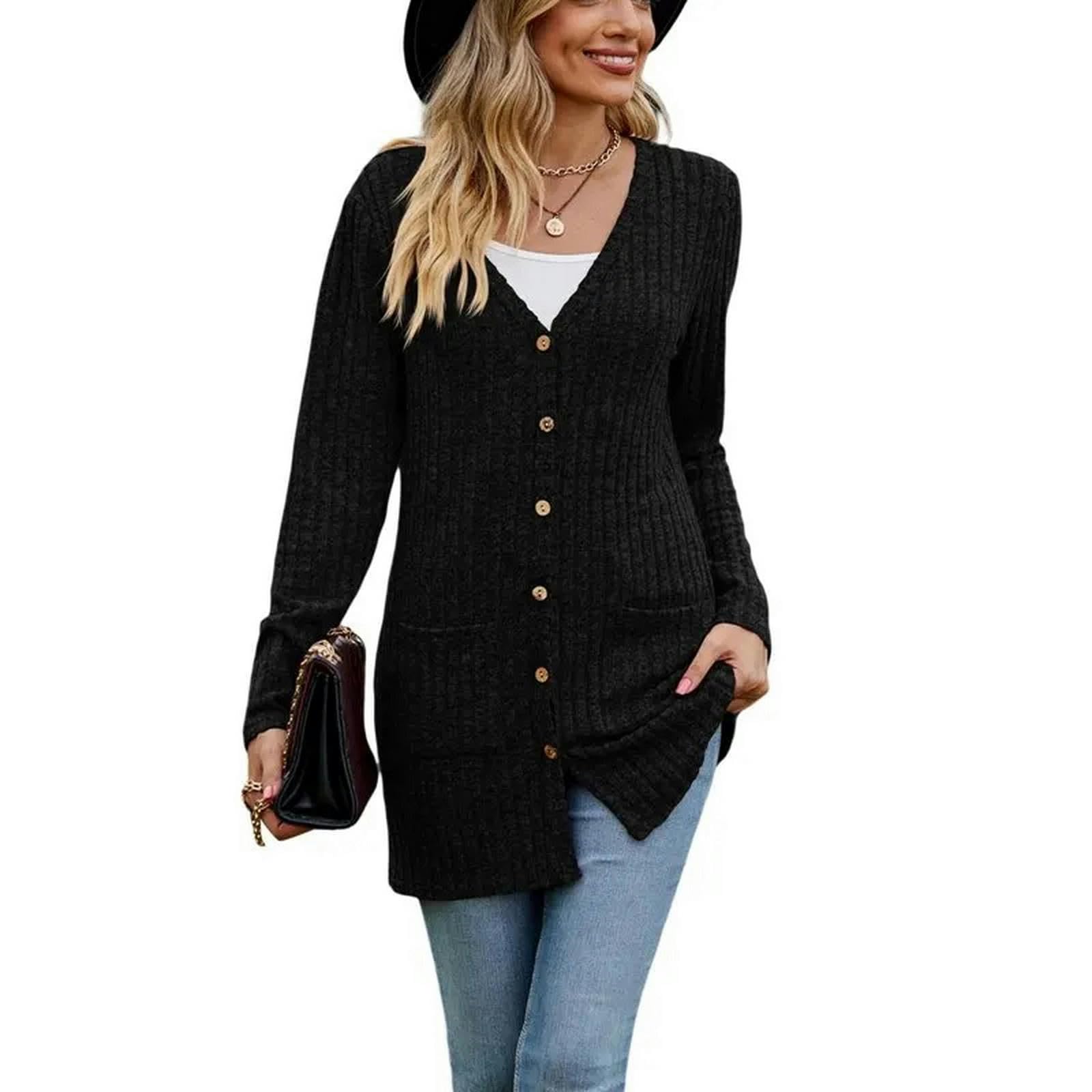 Sweter Moda Moda Kobiety V-neeck Cardigan Jednolity Kolor Riba Z Długim Rękawem Jesienna Wiosna